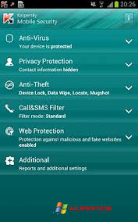 Screenshot Kaspersky Mobile Security para Windows XP