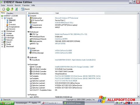 Screenshot EVEREST Home Edition para Windows XP