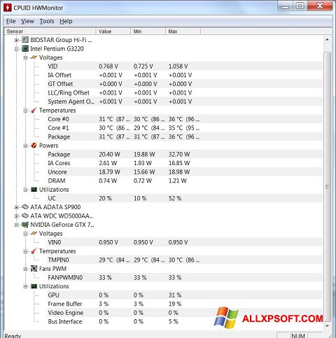 Screenshot HWMonitor para Windows XP