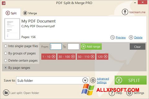 Screenshot PDF Split and Merge para Windows XP
