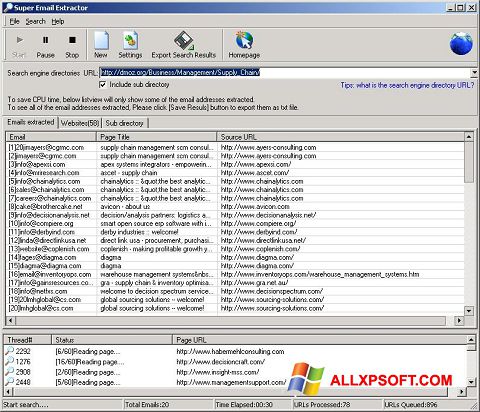 Screenshot eMail Extractor para Windows XP
