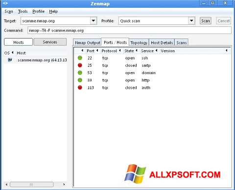 Screenshot Nmap para Windows XP