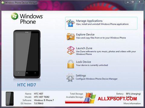 Screenshot Windows Phone Device Manager para Windows XP
