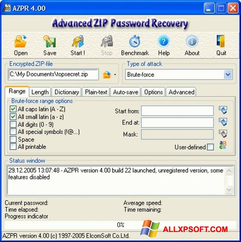 Screenshot Advanced Archive Password Recovery para Windows XP