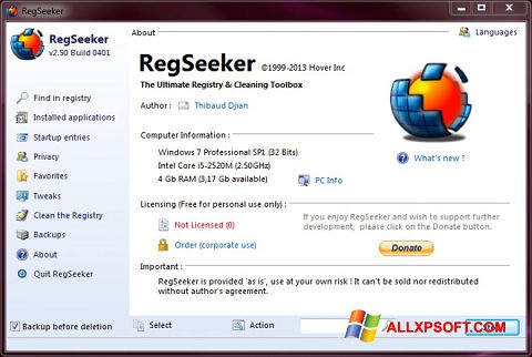 Screenshot RegSeeker para Windows XP