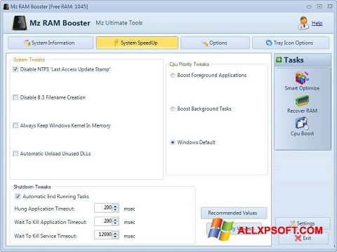 Screenshot Mz RAM Booster para Windows XP