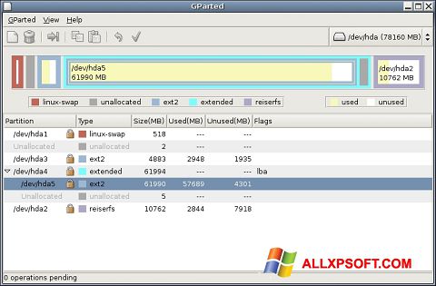 Screenshot GParted para Windows XP