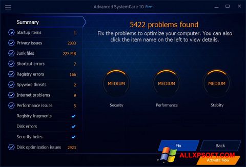 Screenshot Advanced SystemCare Free para Windows XP
