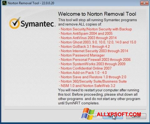 Screenshot Norton Removal Tool para Windows XP