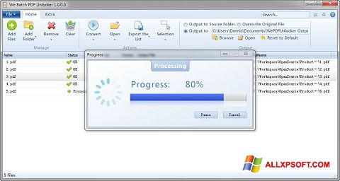 Screenshot PDF Unlocker para Windows XP