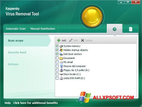 Screenshot Kaspersky Virus Removal Tool para Windows XP