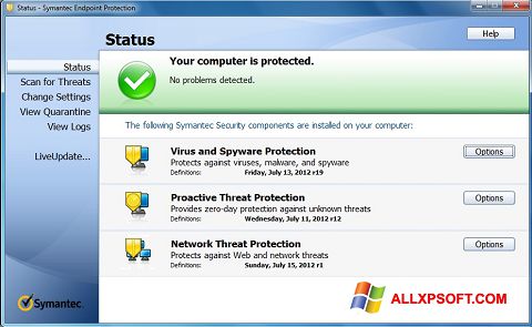 Screenshot Symantec Endpoint Protection para Windows XP