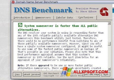 Screenshot DNS Benchmark para Windows XP