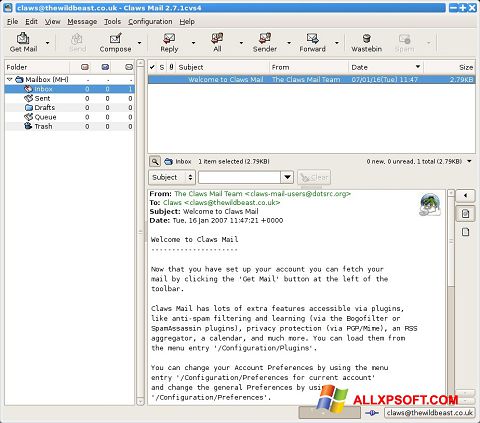 Screenshot Claws Mail para Windows XP