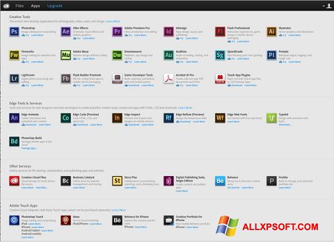Screenshot Adobe Creative Cloud para Windows XP