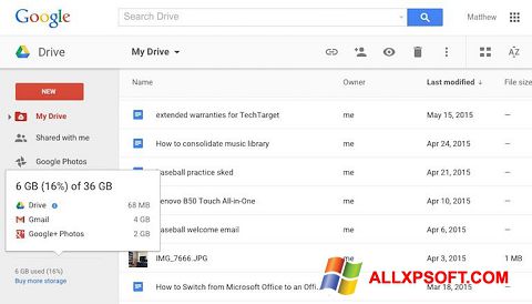Screenshot Google Drive para Windows XP