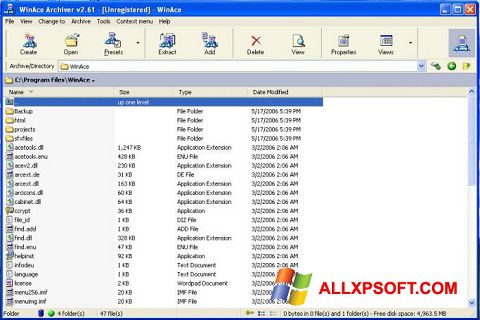 Screenshot WinAce para Windows XP