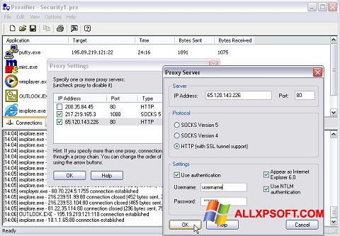 Screenshot Proxifier para Windows XP