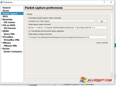 Screenshot Wireshark para Windows XP