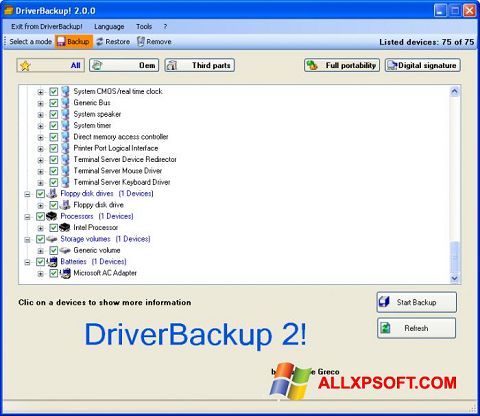 Screenshot Driver Backup para Windows XP