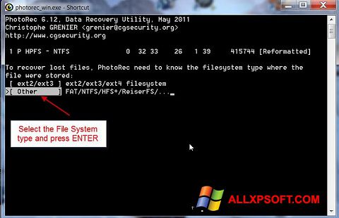Screenshot PhotoRec para Windows XP