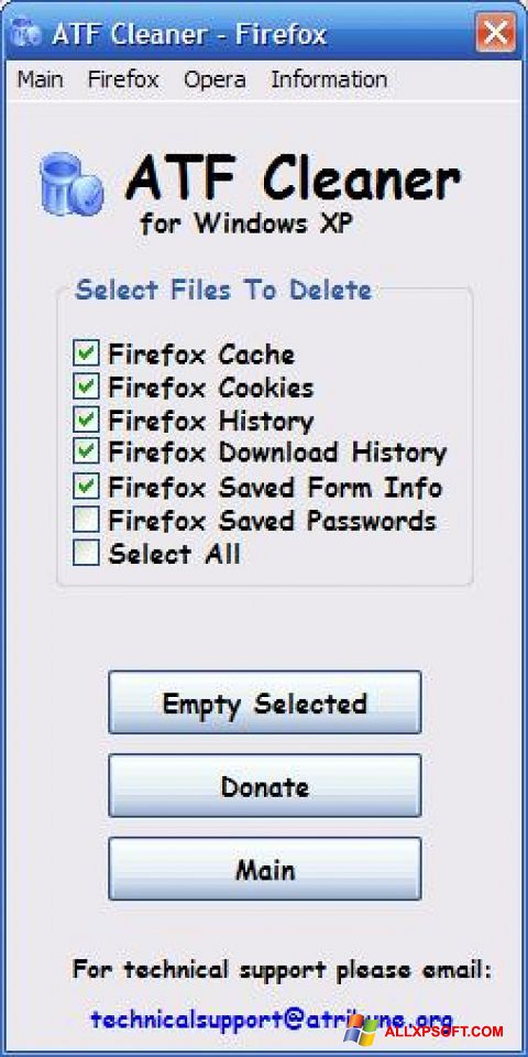 Screenshot ATF Cleaner para Windows XP