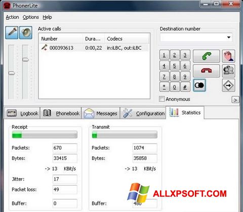 Screenshot PhonerLite para Windows XP