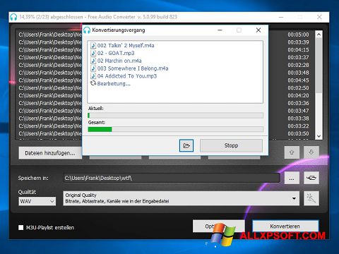 Screenshot Free Audio Converter para Windows XP