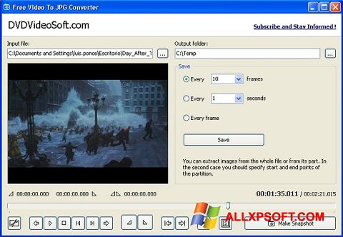 Screenshot Free Video to JPG Converter para Windows XP