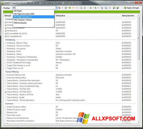 Screenshot NVIDIA Inspector para Windows XP