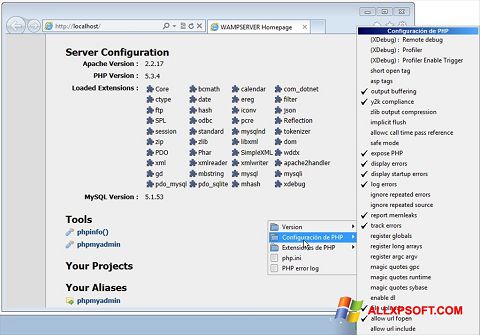 Screenshot WampServer para Windows XP