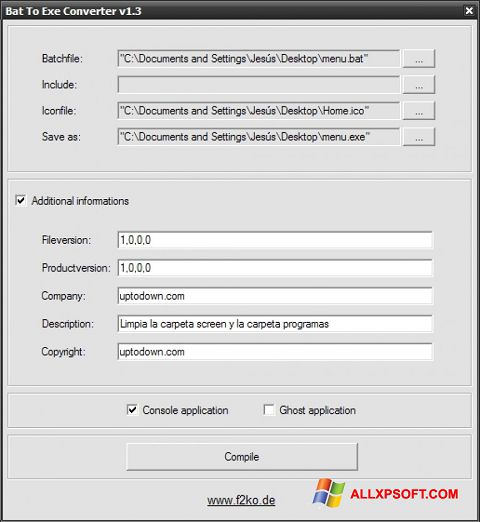 Screenshot Bat To Exe Converter para Windows XP