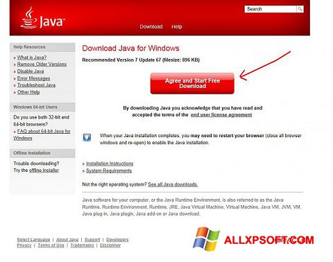 Screenshot Java para Windows XP