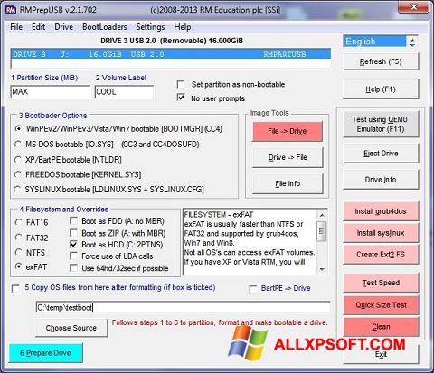 Screenshot RMPrepUSB para Windows XP