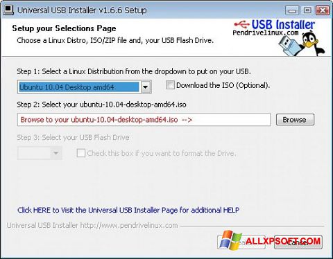 Screenshot Universal USB Installer para Windows XP