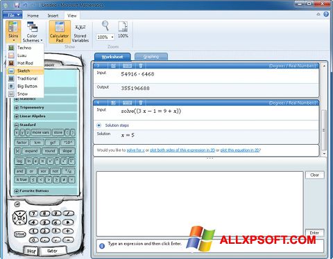 Screenshot Microsoft Mathematics para Windows XP