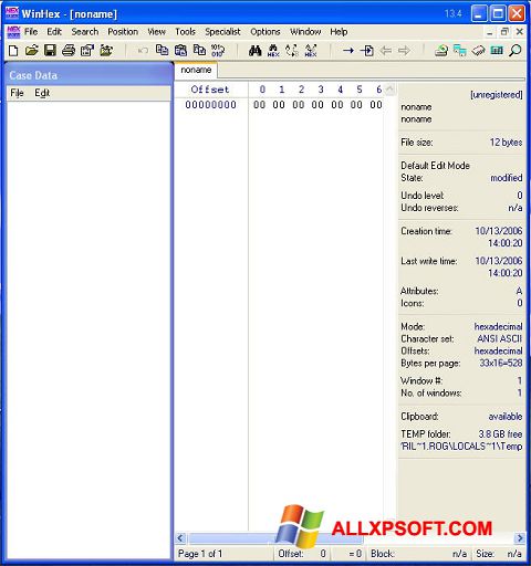 Screenshot WinHex para Windows XP